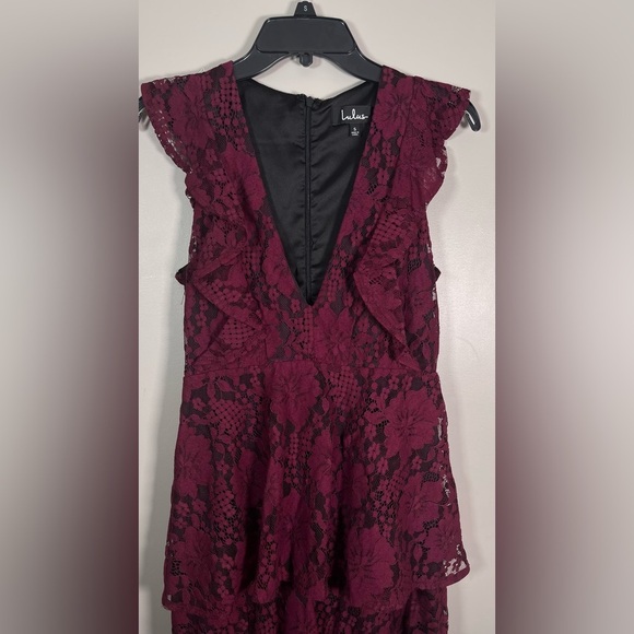 Lulus Molinetto Burgundy Lace Ruffled Tiered Sleeveless Maxi Dress - Picture 7 of 8